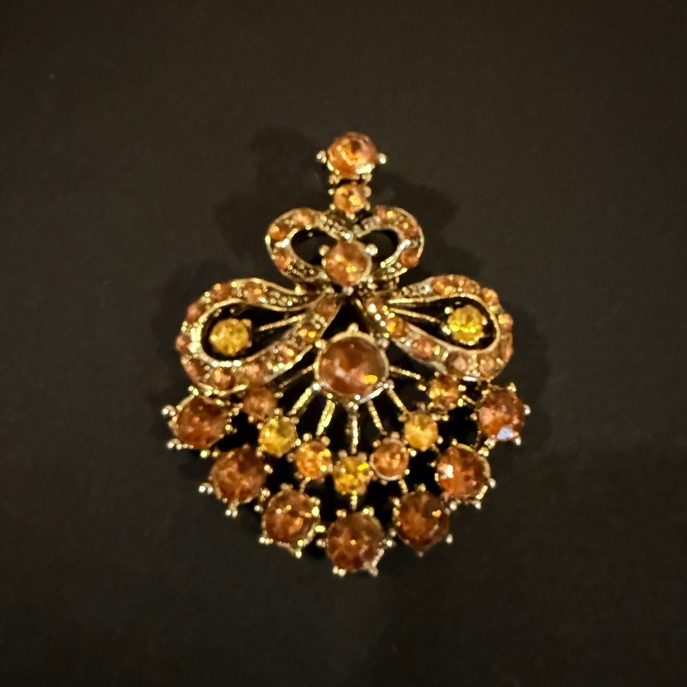 Unbranded Pendant Women Gold Amber Rhinestone Bow Statement Vintage Jewelry